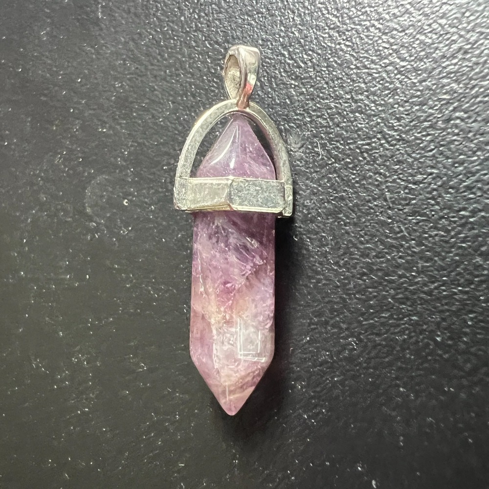 Amethyst Crystal Point Pendant Silver Tone Cap Healing Stone Boho Energy Jewelry - Picture 4 of 9